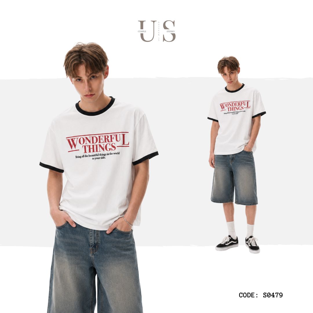 S0479 American-style color-block graphic short-sleeve T-shirt