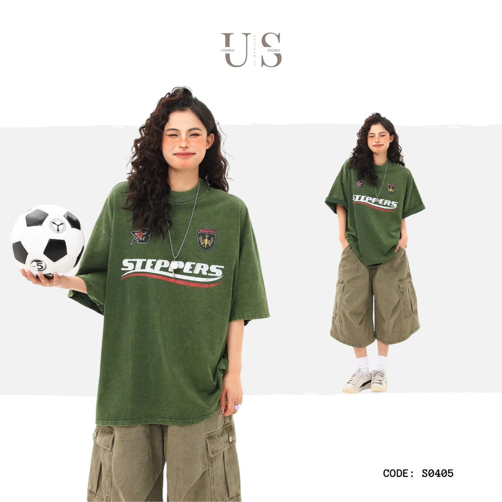 S0405 American Retro Washed Distressed Letter Print Short-Sleeve T-Shirt