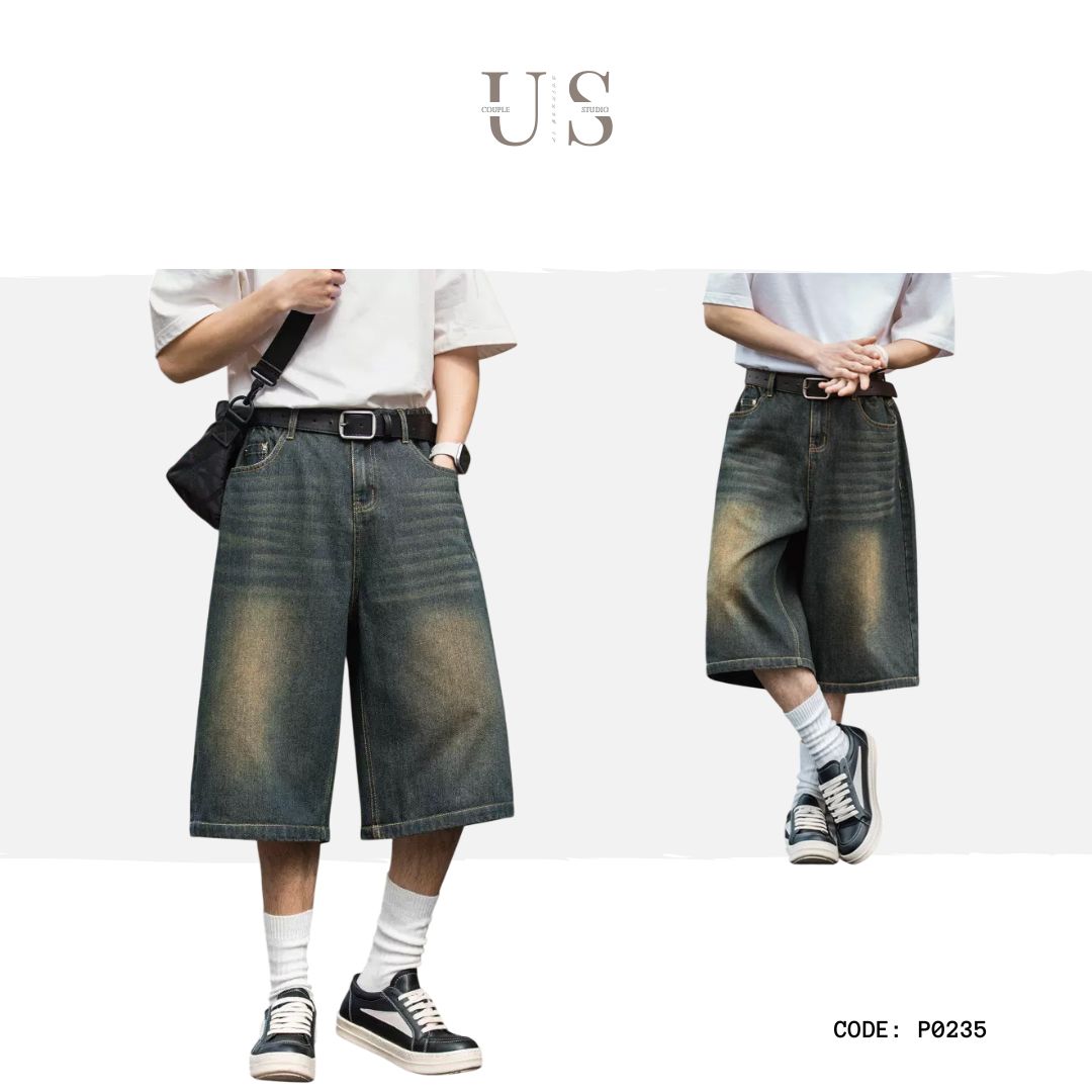P0235 American retro wide-leg washed cropped jeans