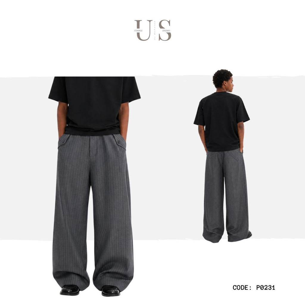 P0231 American casual vintage style pleated patterned casual trousers