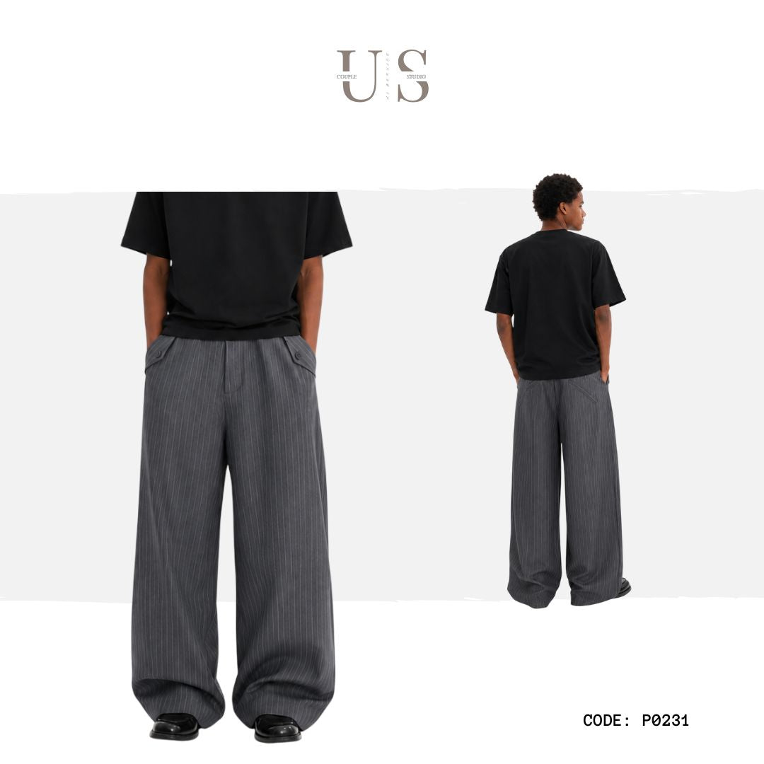 P0231 American casual vintage style pleated patterned casual trousers