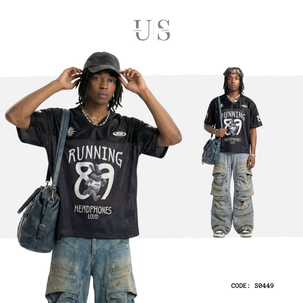S0449 American Retro Sports V-Neck Short-Sleeve T-Shirt