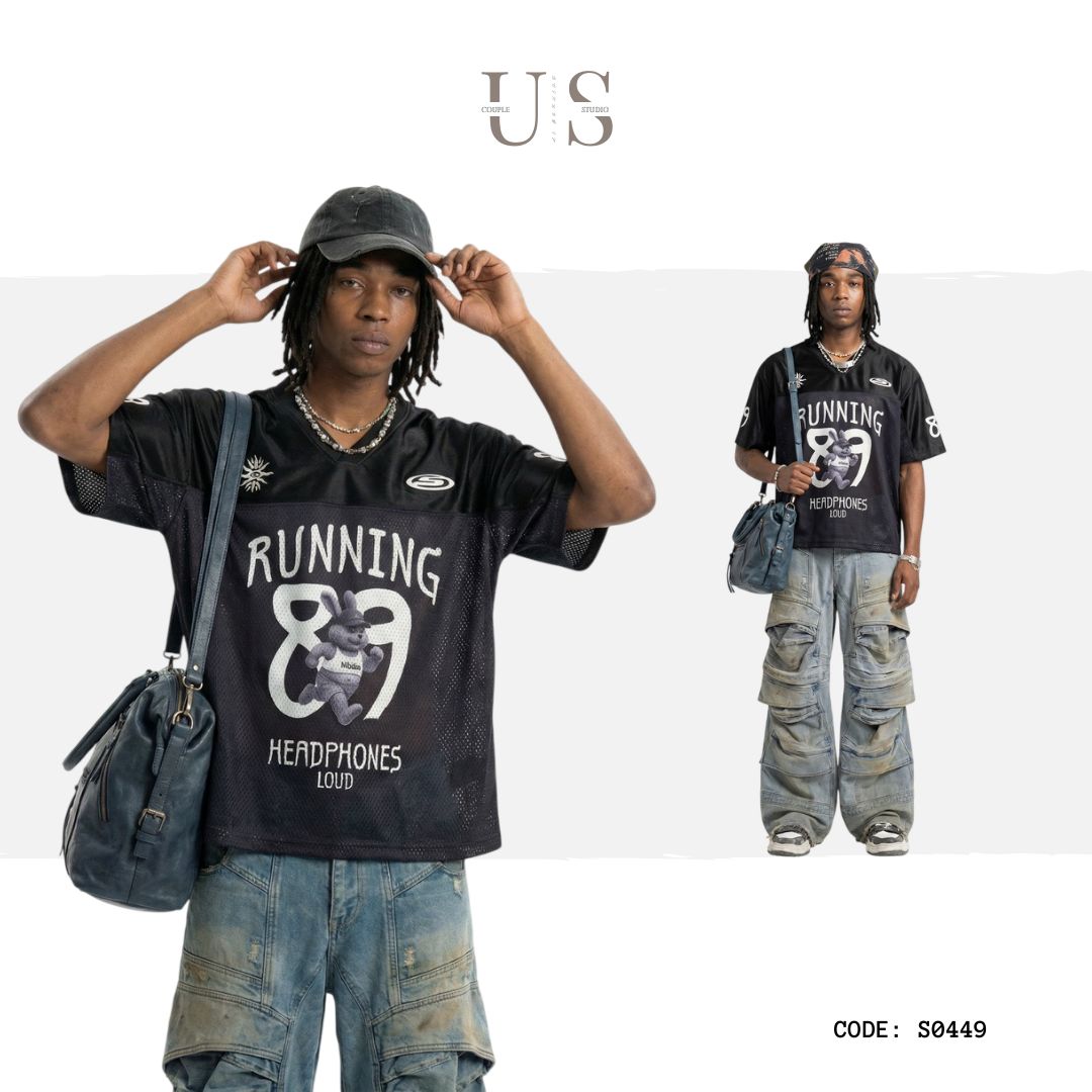 S0449 American Retro Sports V-Neck Short-Sleeve T-Shirt