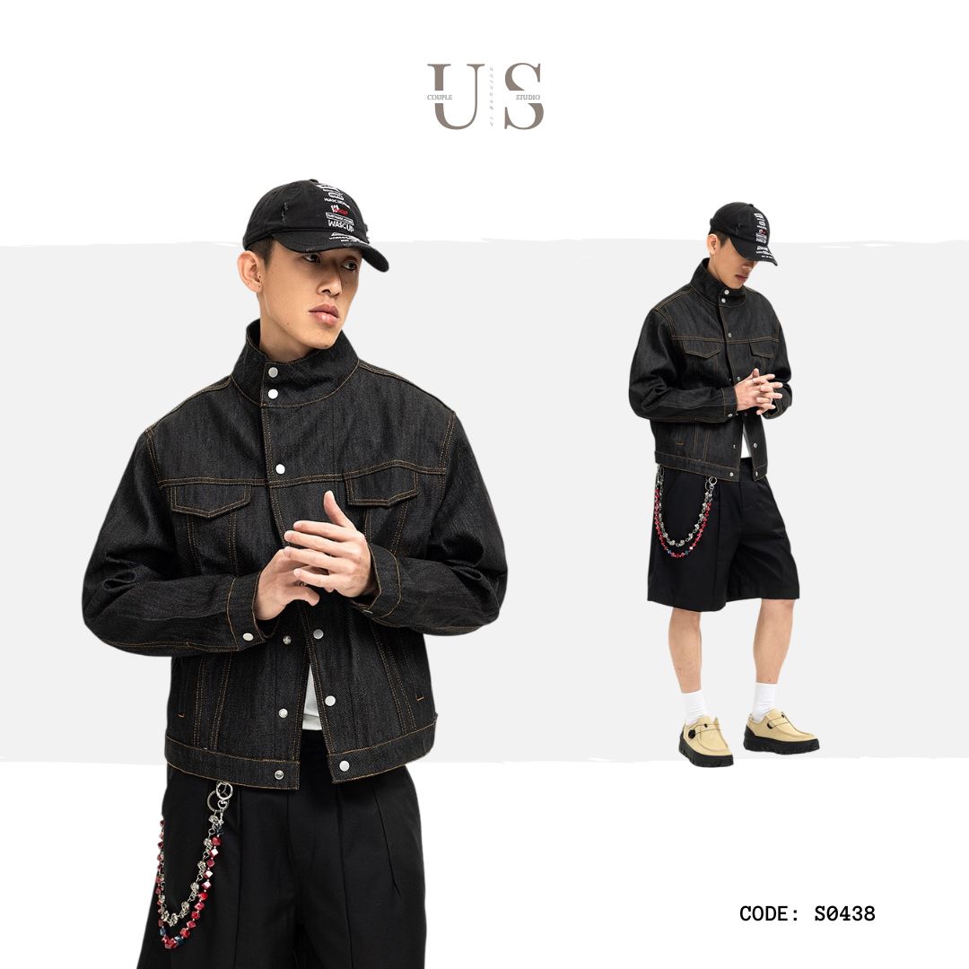 S0438 American retro stand-up collar denim jacket