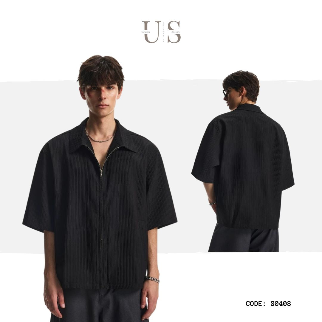 S0408 American-style textured fabric boxy short-sleeved shirt