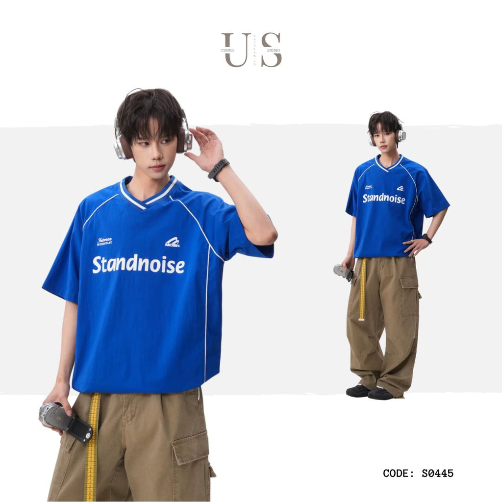 S0445 American Retro Sporty Letter Print Short-Sleeve