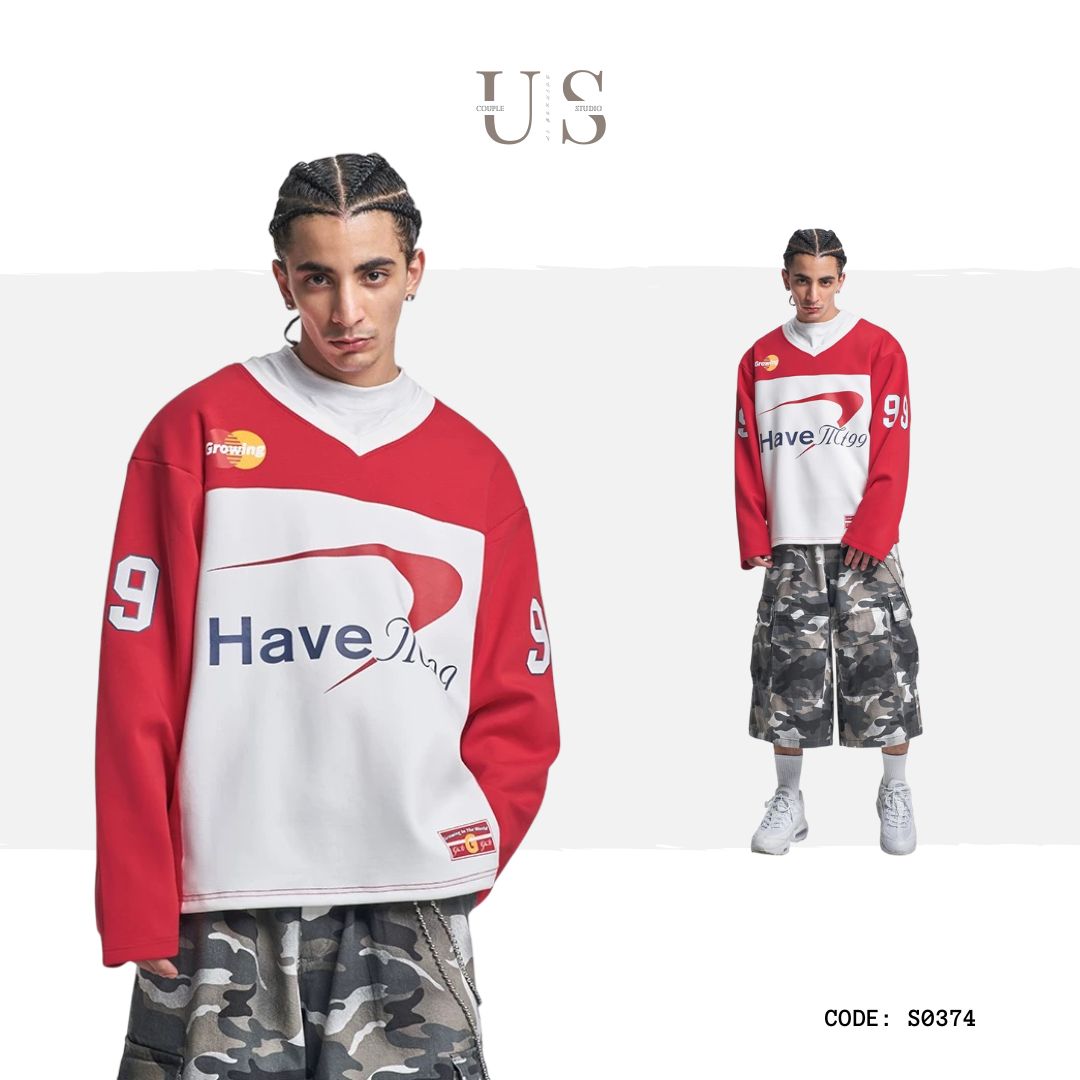 S0374 American street style V-neck air layer sports jersey