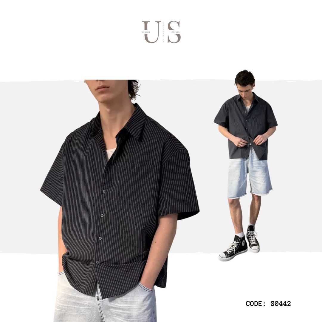 S0442 American Retro Striped Short-Sleeve Shirt
