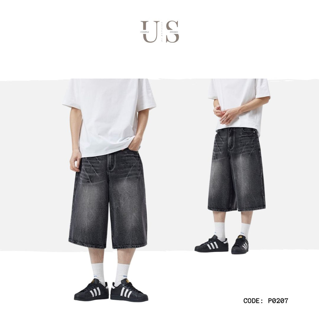 P0207 American-style straight leg loose cropped jeans