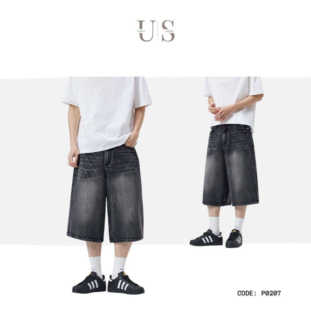 P0207 American-style straight leg loose cropped jeans