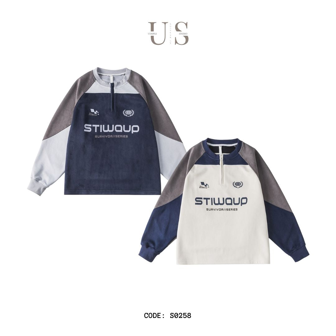 S0258 America retro sports campus style pullover loose round neck sweatshirt