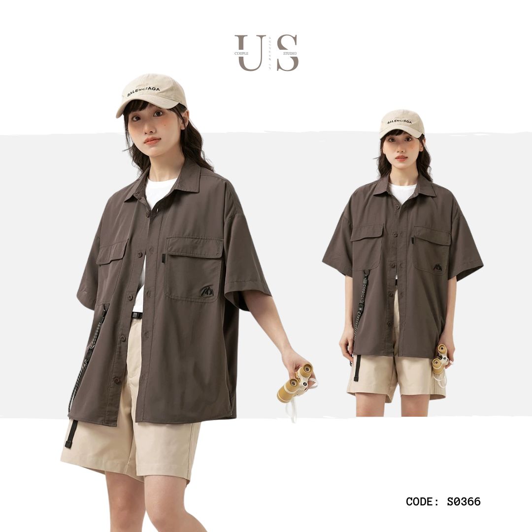 S0366 Outdoor Mountain Camping Style Jacket Vintage Work Shirt Loose Men's Short Sleeve Shirt