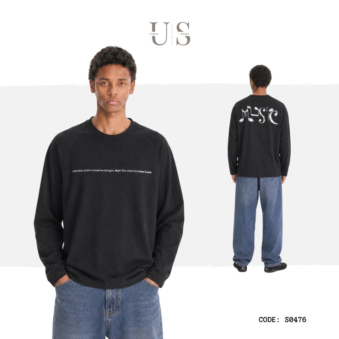 S0476 American Street Style Trendy Lyocell Fiber Musical Note Print Slimming Cover-Up Lightweight Long-Sleeve T-Shirt