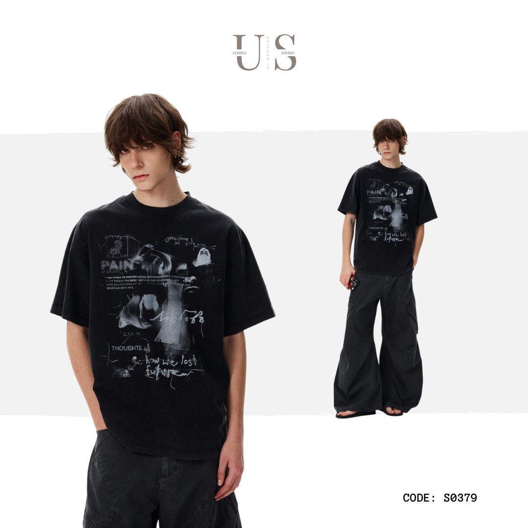 S0379 American-style Vintage Oversize niche design short-sleeved T-shirts