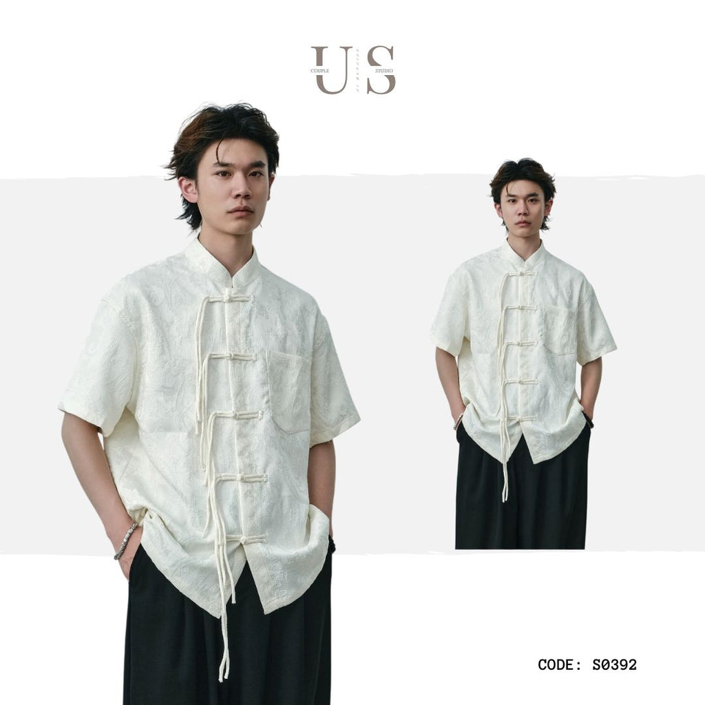 S0392 New Chinese Style Paisley Embroidered Short-Sleeve Shirt