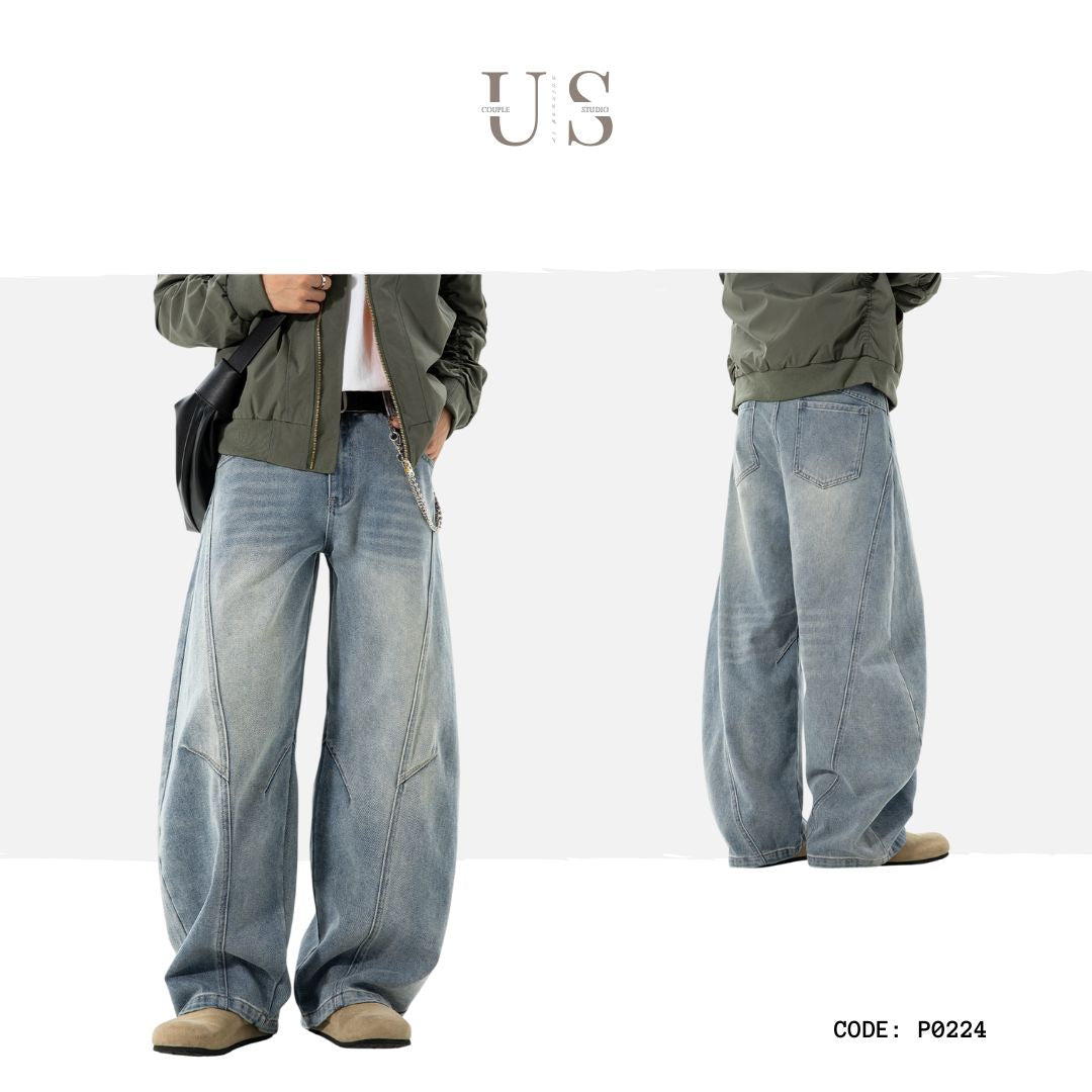 P0224 American retro patchwork curved wide-leg jeans