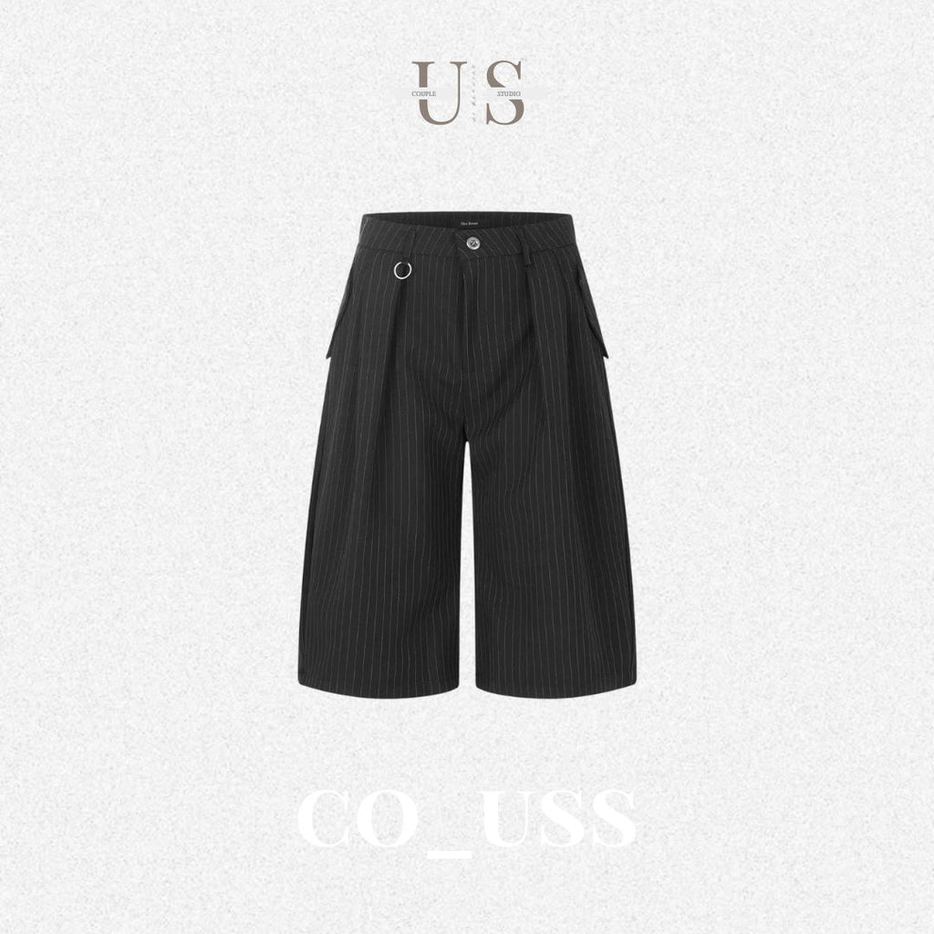 P0238 American Retro Old Money Style Striped Tailored Shorts