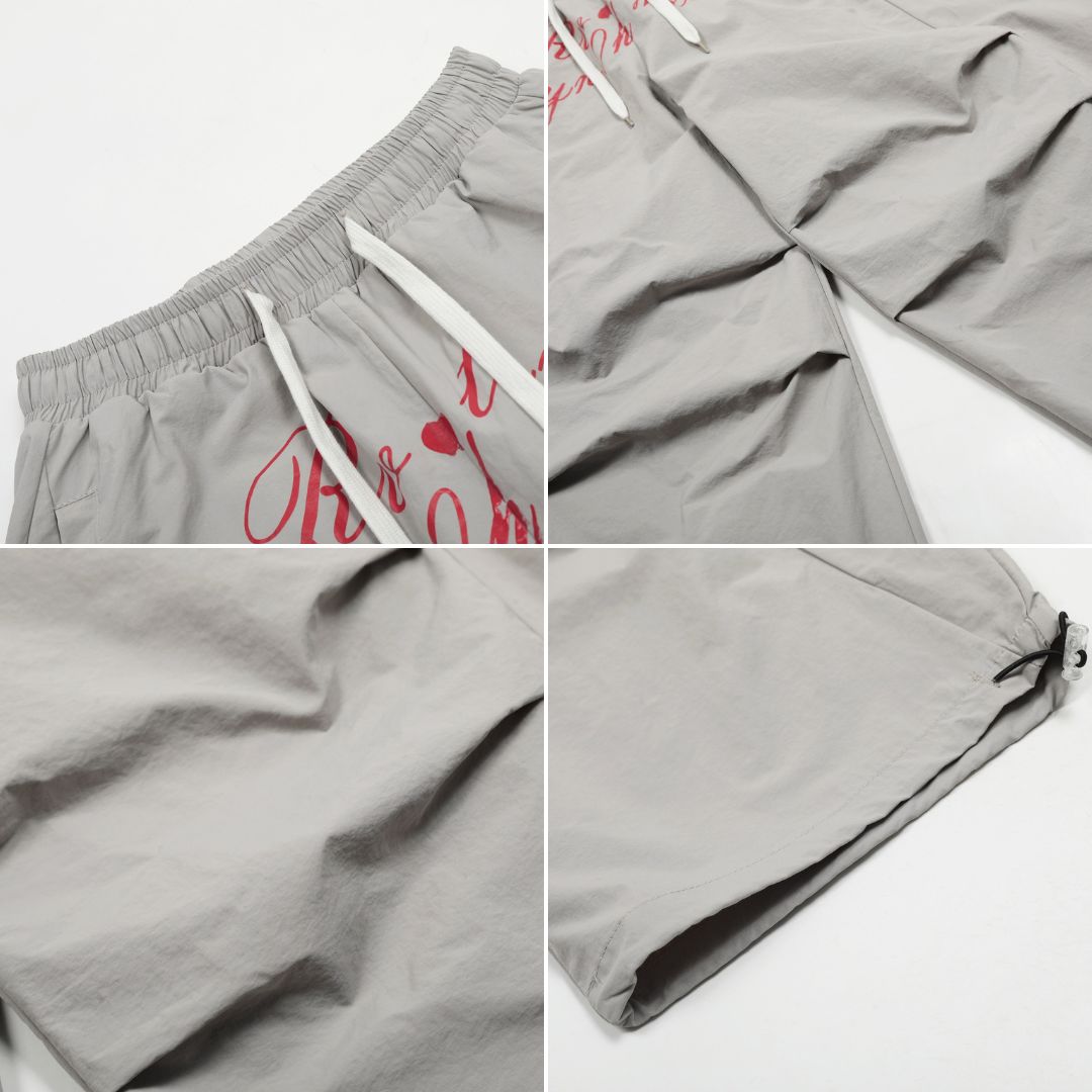 P0149 American Letter Printed Pleated Loose Leg Scimitar Cargo Pants