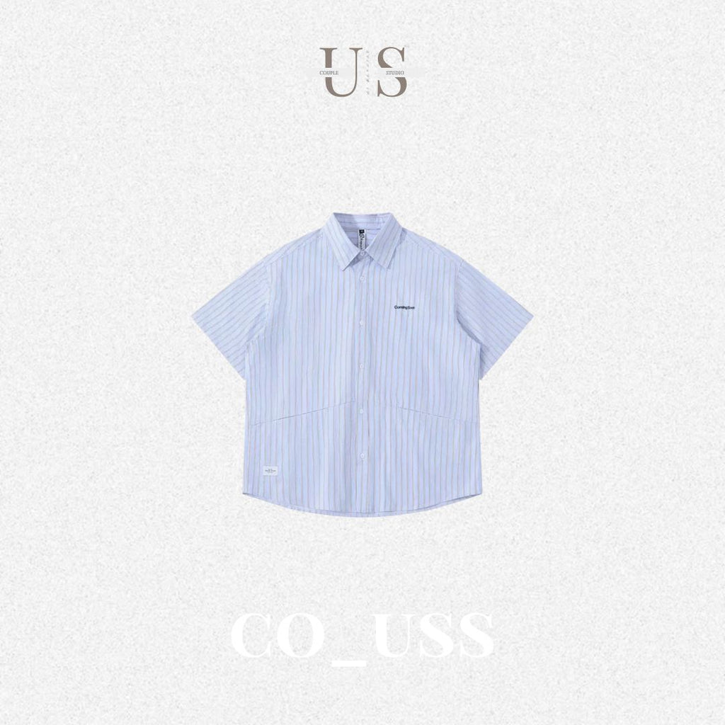 S0430 Japanese-style striped embroidered letter short-sleeved T-shirt