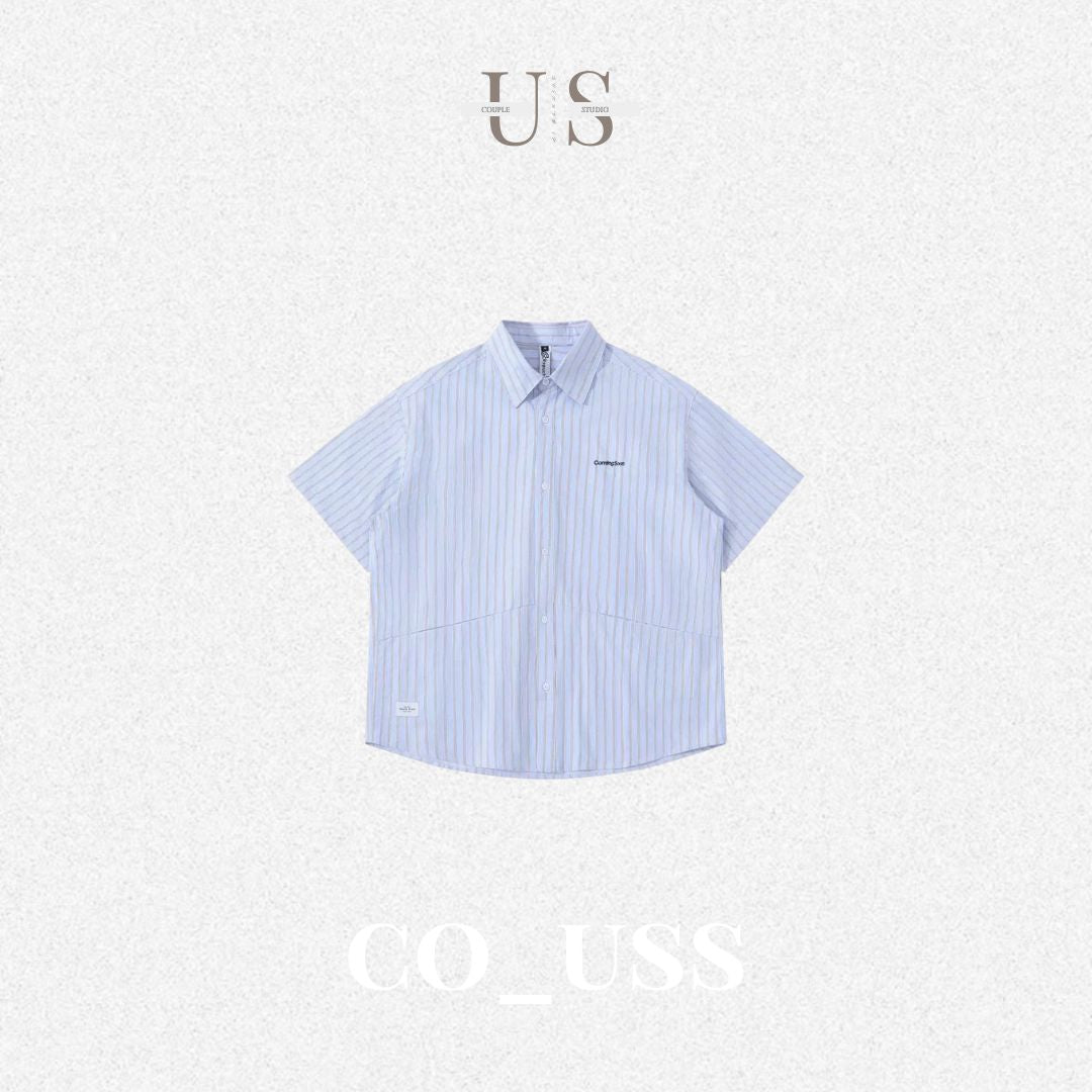 S0430 Japanese-style striped embroidered letter short-sleeved T-shirt