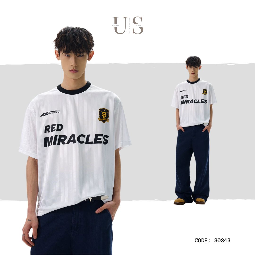 S0343 American retro loose letter design jersey T-shirt