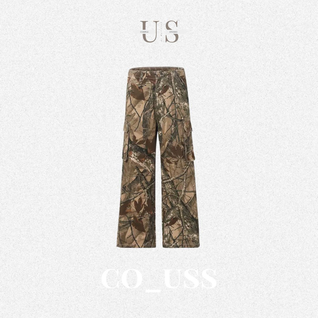 P0211 American retro loose-fitting tree branch camouflage cargo pants