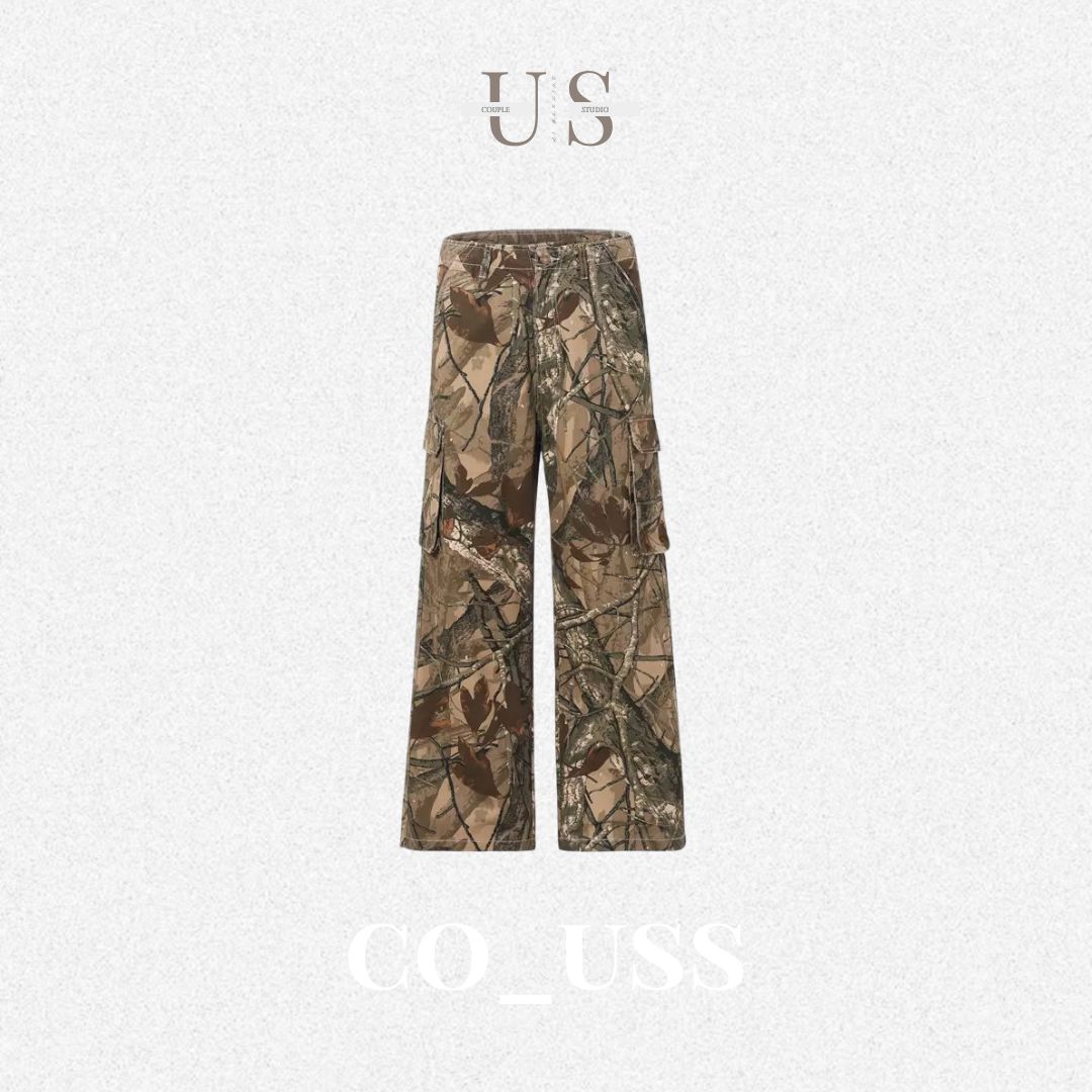 P0211 American retro loose-fitting tree branch camouflage cargo pants