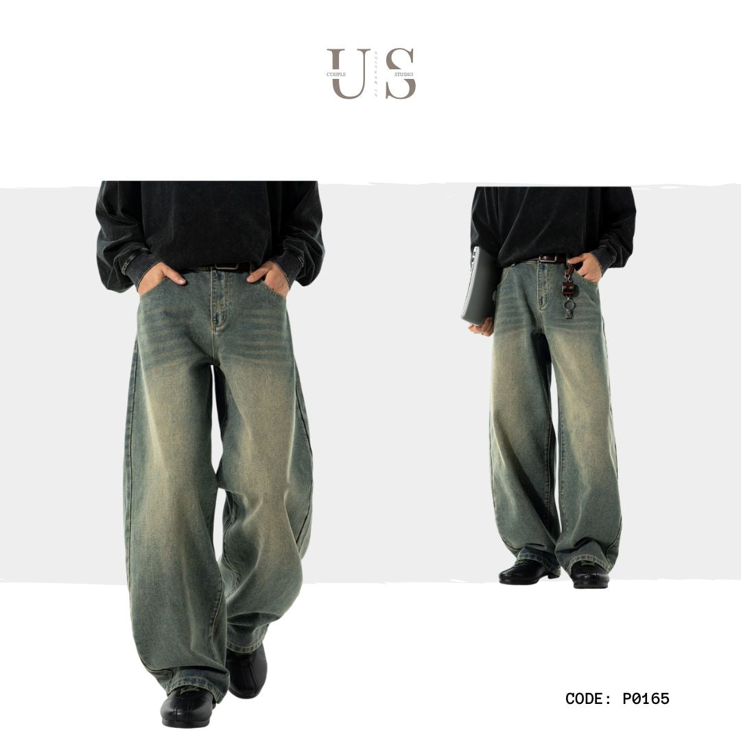 P0165 American retro distressed washed silhouette new fall style trendy straight-leg jeans