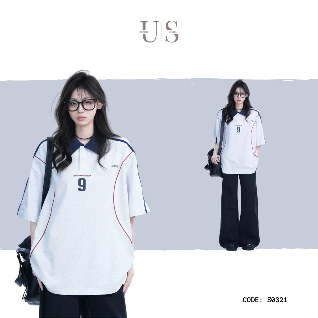 S0321 American trendy brand contrast color letter printed lapel short-sleeve Polo t-shirt