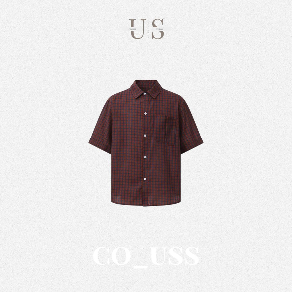 S0454 American Retro Plaid Shirt Short Sleeve