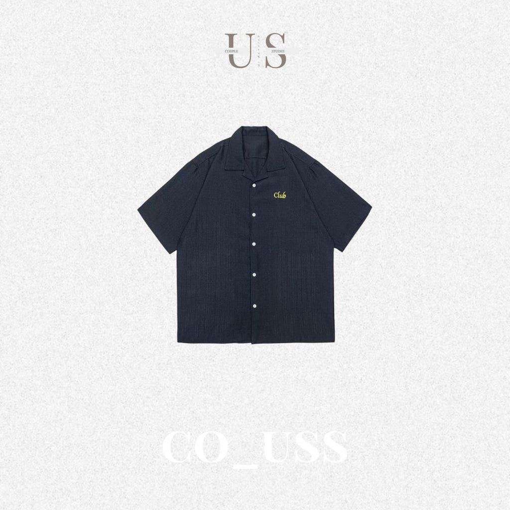 S0466 American Retro Color Block Embroidered Letter Short-Sleeve Shirt