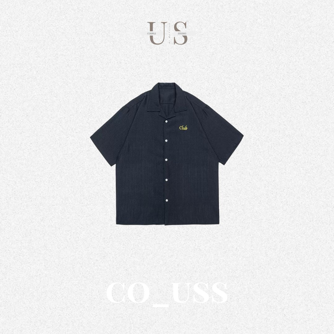 S0466 American Retro Color Block Embroidered Letter Short-Sleeve Shirt