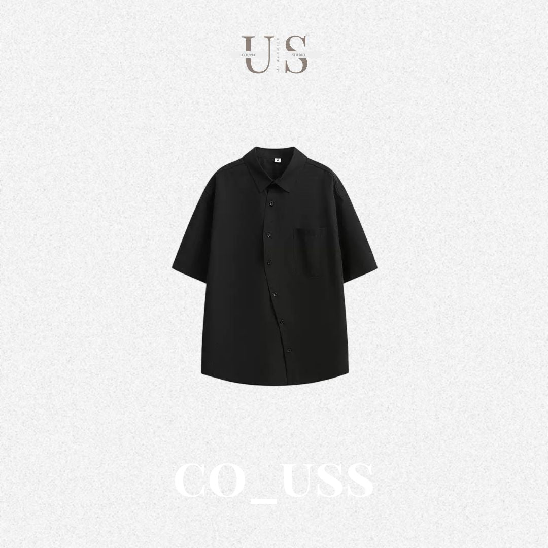 S0424 Japanese style slanted placket oversize short sleeved shirt