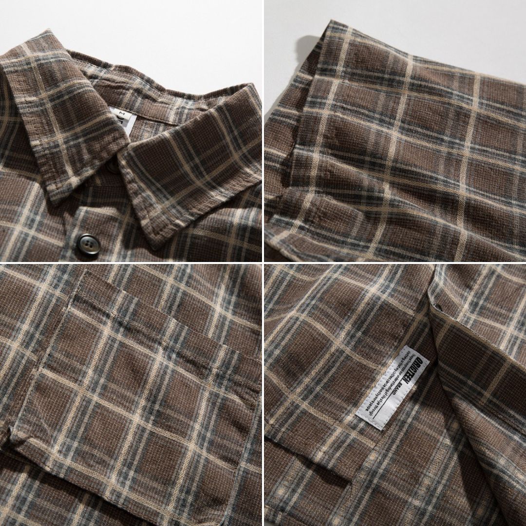 S0256 Japanese City Boy Retro Plaid Short-sleeved Shirt