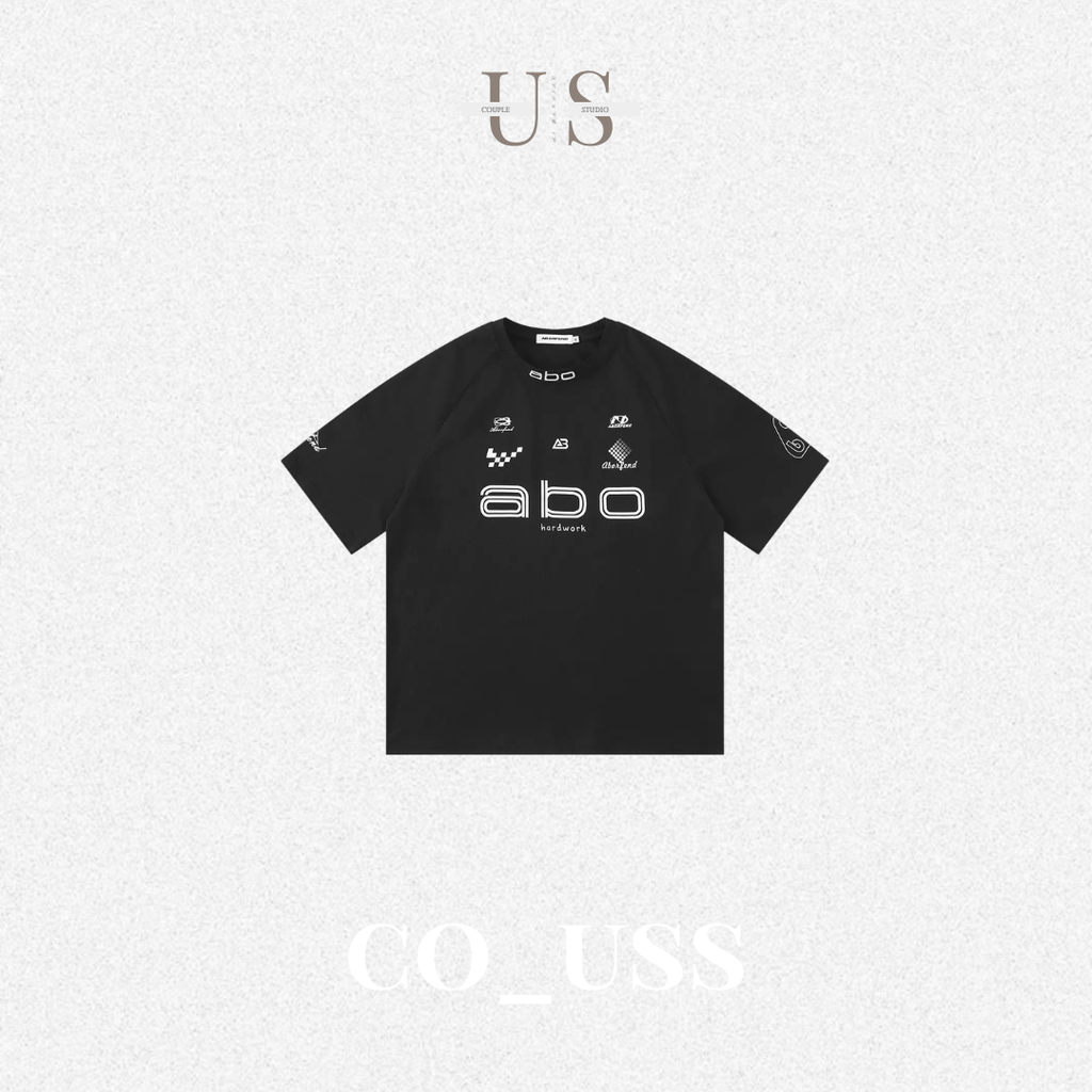 S0471 American oversize letter print racing versatile short-sleeved T-shirt