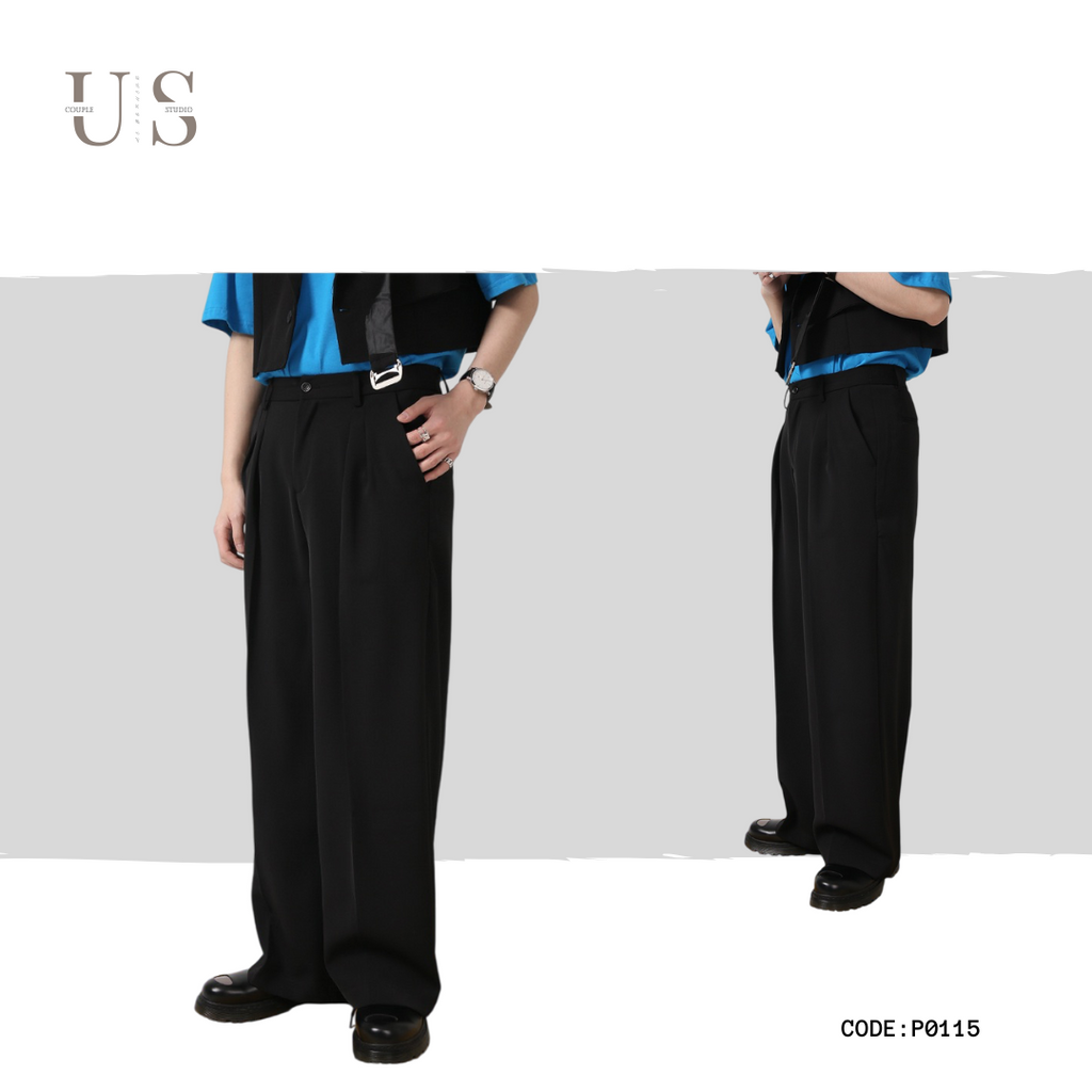 P0115 Korean style loose and personalized simple drapey straight casual trousers