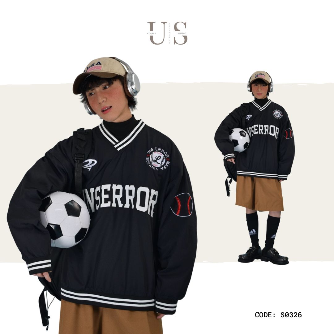 S0326 American style letter embroidered v-neck pullover sports baseball jacket sweater