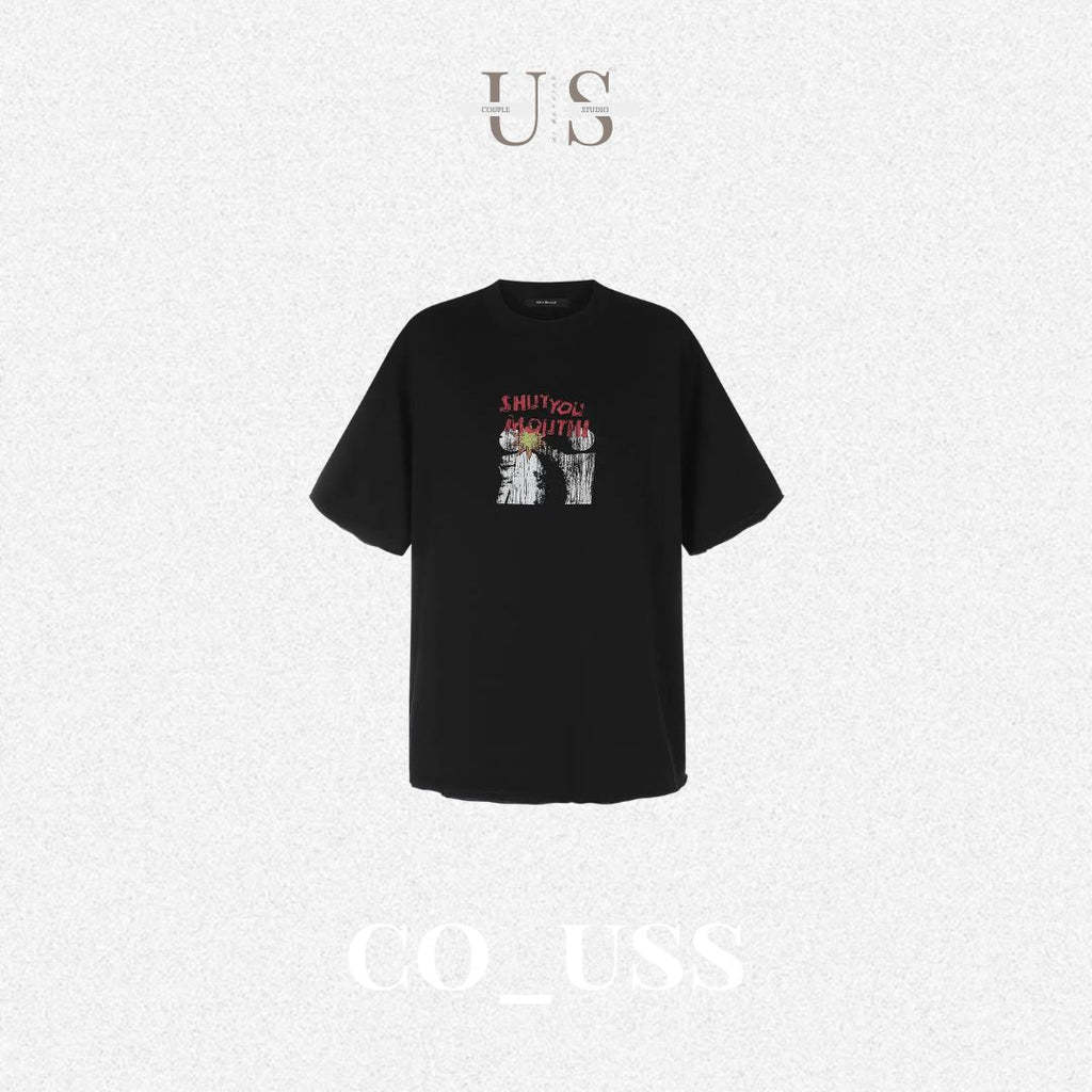S0483 American-style vintage distressed graphic short-sleeve T-shirt