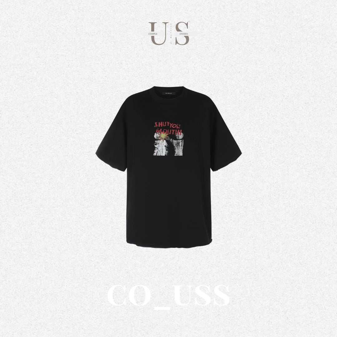 S0483 American-style vintage distressed graphic short-sleeve T-shirt