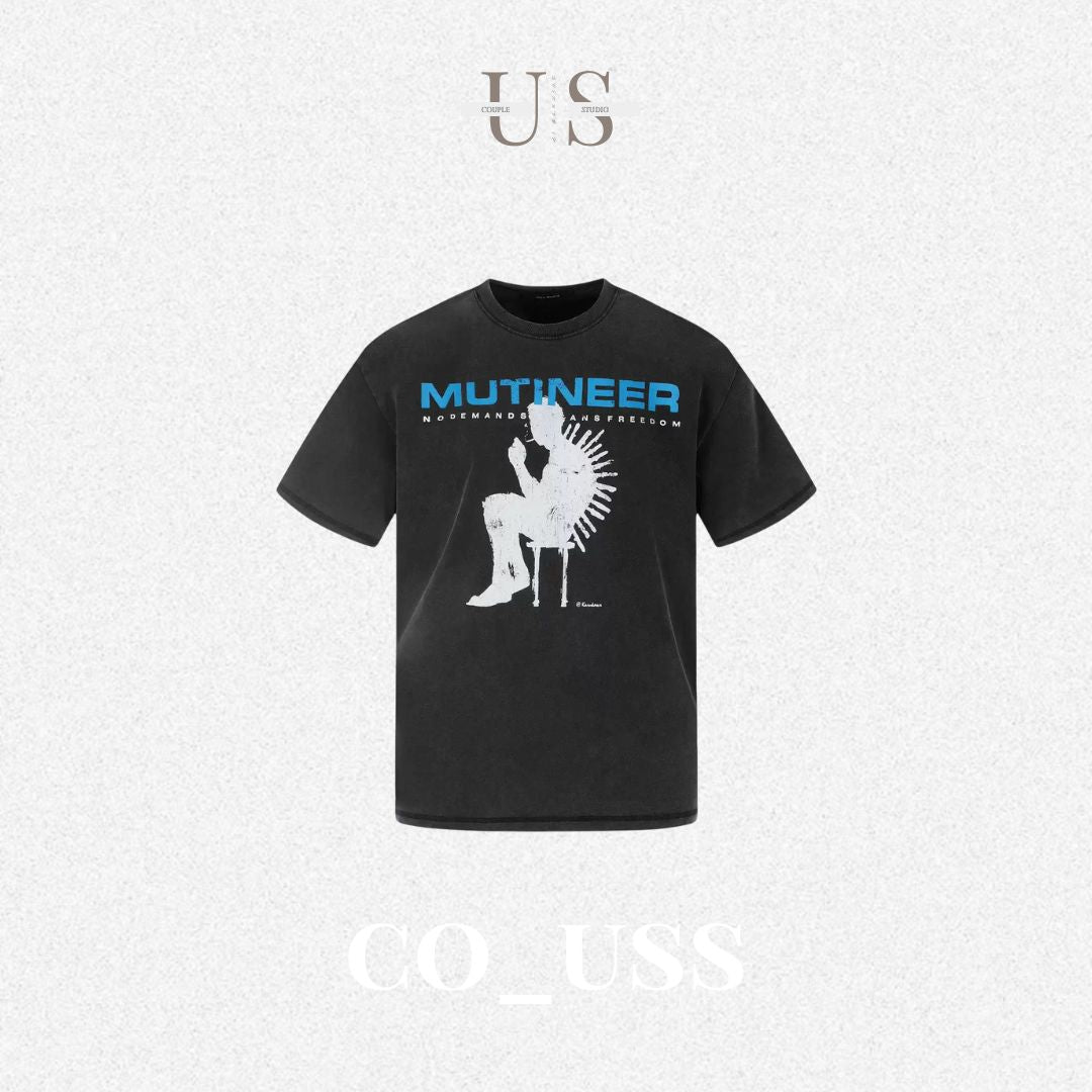 S0487 American Retro Street-Style Washed & Distressed Graphic T-Shirt