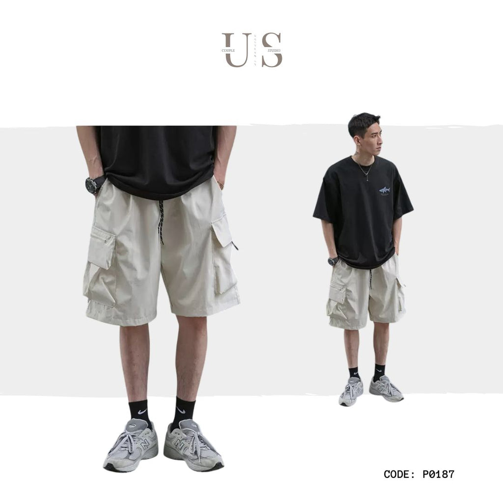 P0187 Japanese Style Functional Cargo Shorts Cityboy Loose Five-Quarter Pants