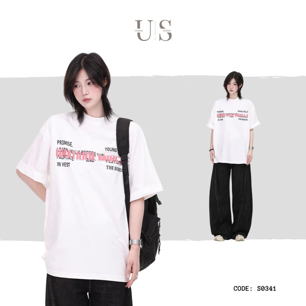 S0341 American retro letter print round neck short sleeve T-shirt