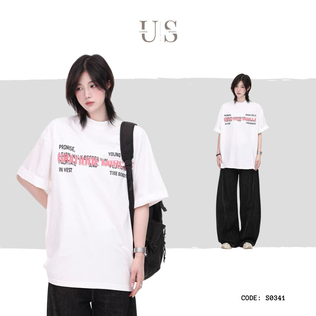 S0341 American retro letter print round neck short sleeve T-shirt