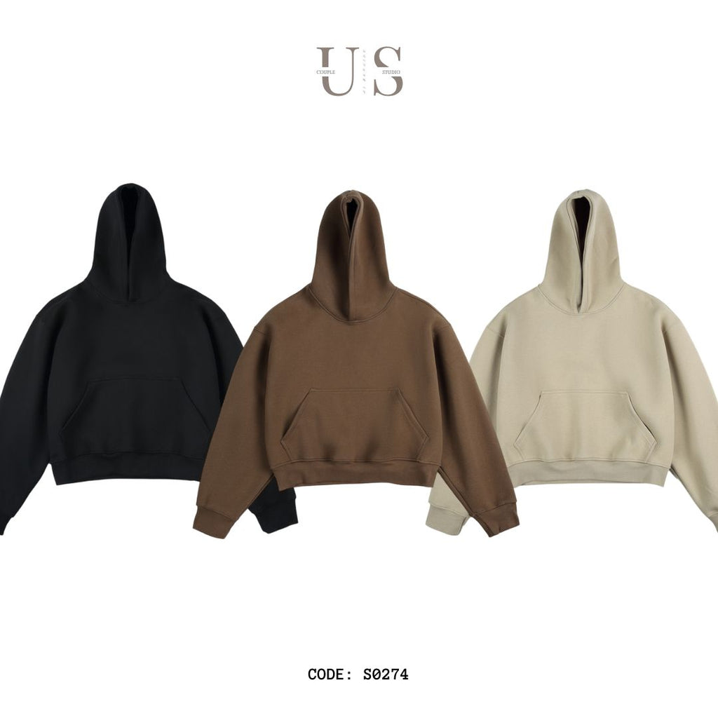 S0274 500G heavyweight American high street cleanfit short profile hooded sweatshirt