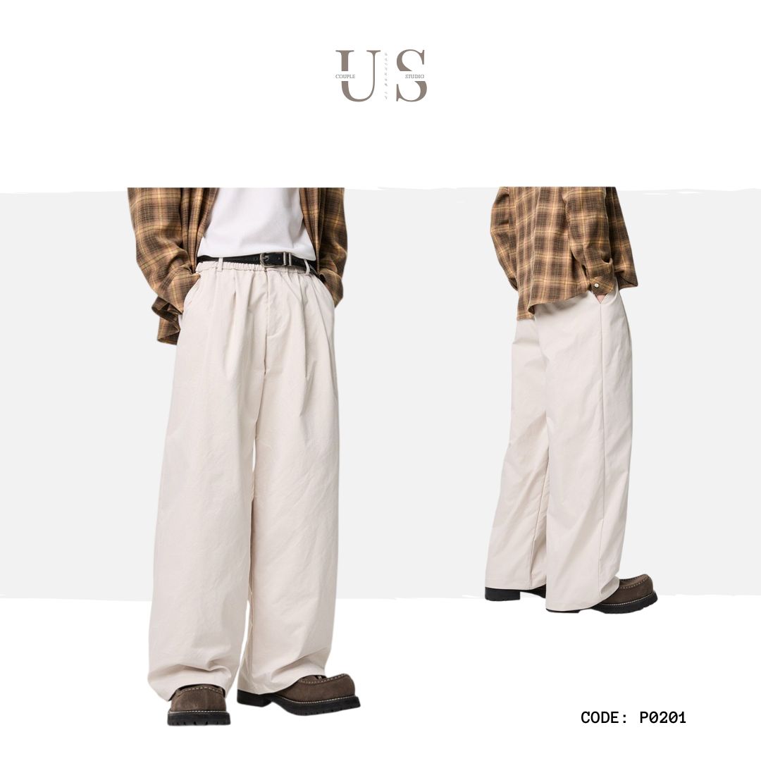 P0201 Japanese style wide-leg loose-fitting pleated flowing casual trousers