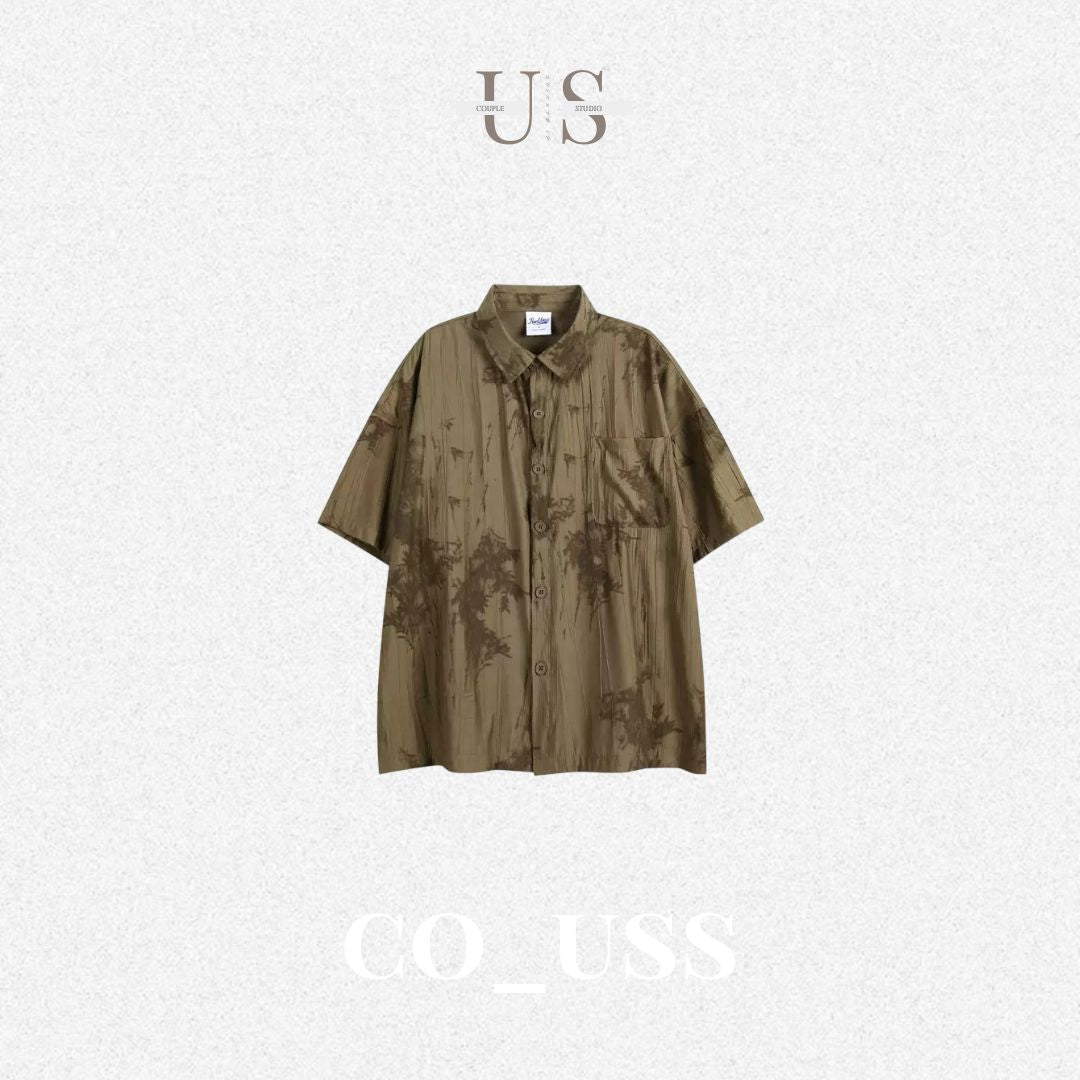 S0412 New Chinese Retro Ink Painting Design Niche Trendy Brand Loose Short-Sleeve Shirts