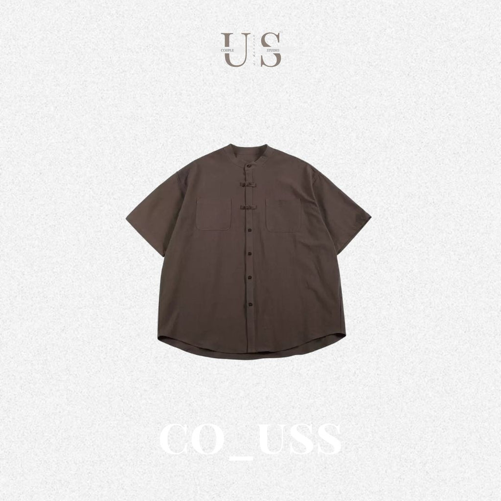 S0420 New Chinese Style Stand Collar Chinese Fold Short-Sleeve Shirt