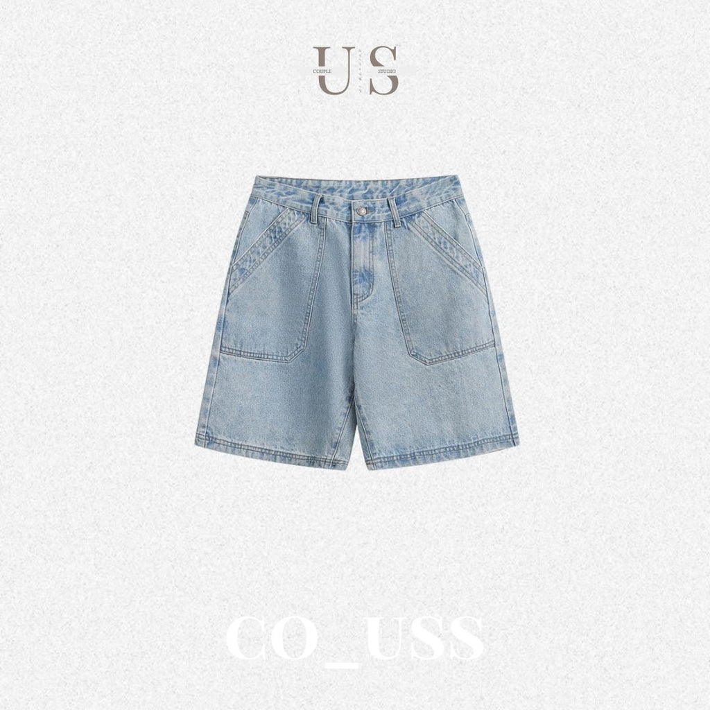 P0171 American Style Fashion Brand Retro Loose Ice Blue Denim Shorts