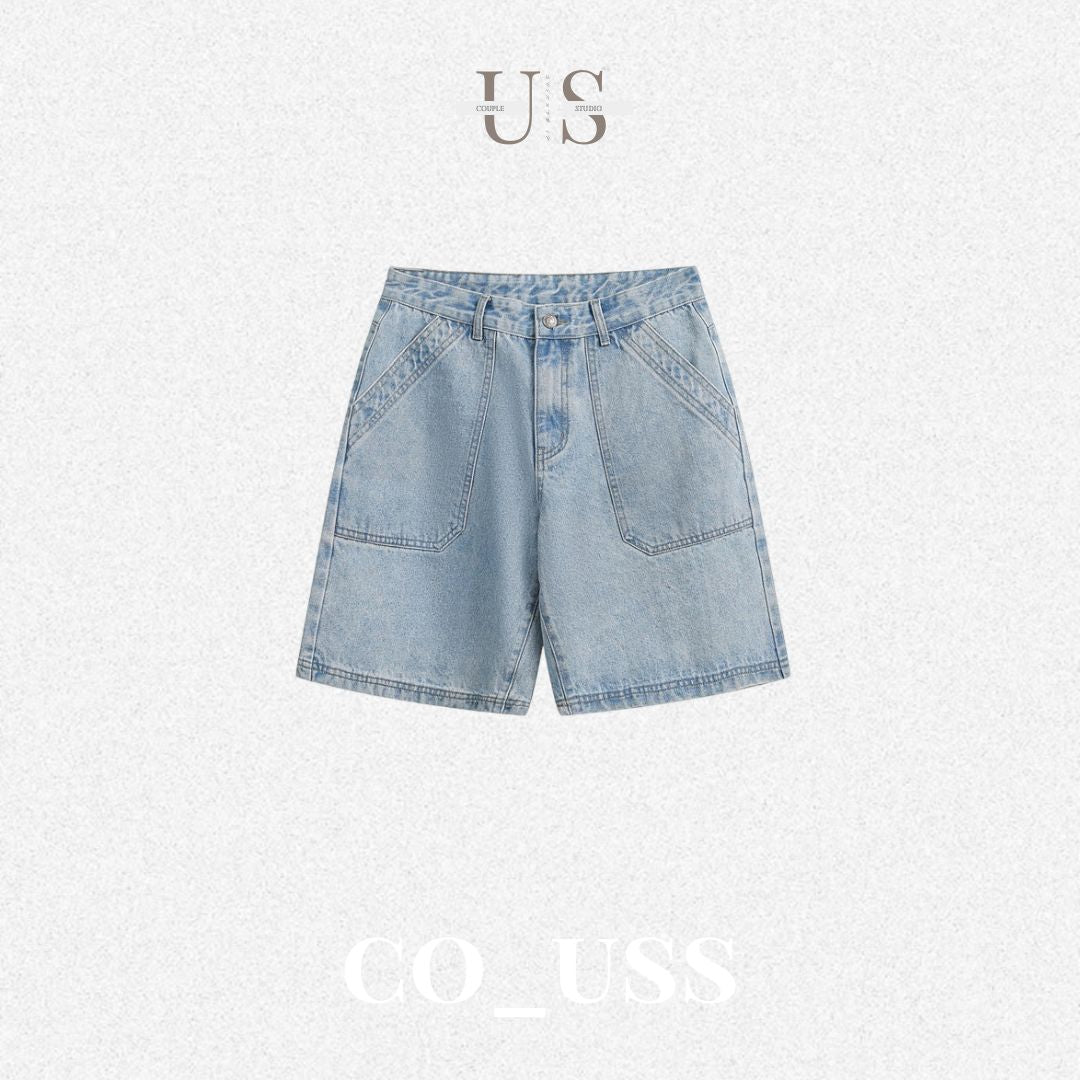 P0171 American Style Fashion Brand Retro Loose Ice Blue Denim Shorts