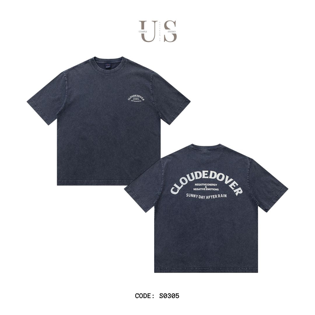 S0305 American retro oversize 300G Letter Print T-shirt